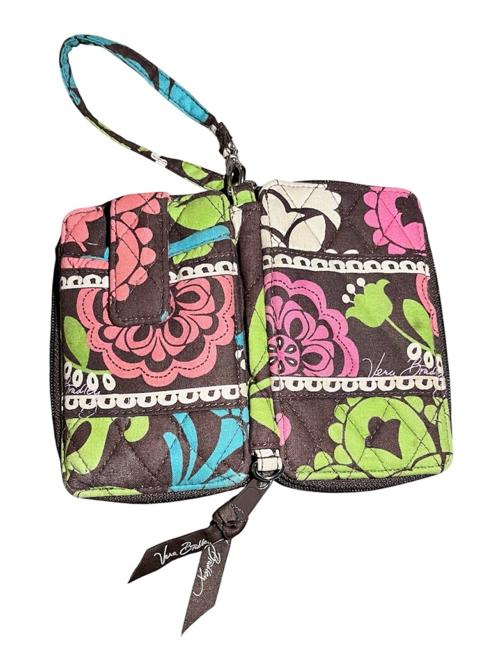 Vera Bradley Quilted Floral Wristlet in Pink, Lime & Brown - Picture 3 of 7